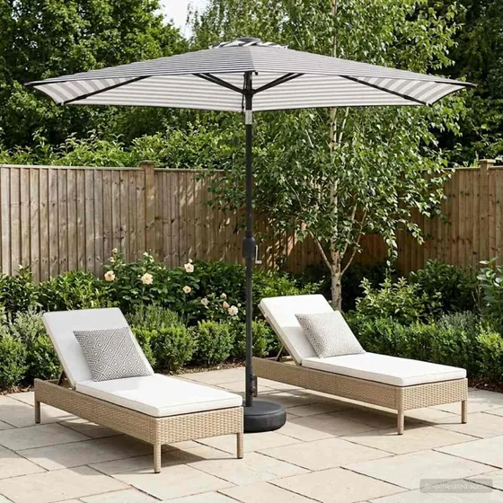 vidaXL Haveparasol 270x270 cm med LED-lys og fod, sort/hvid