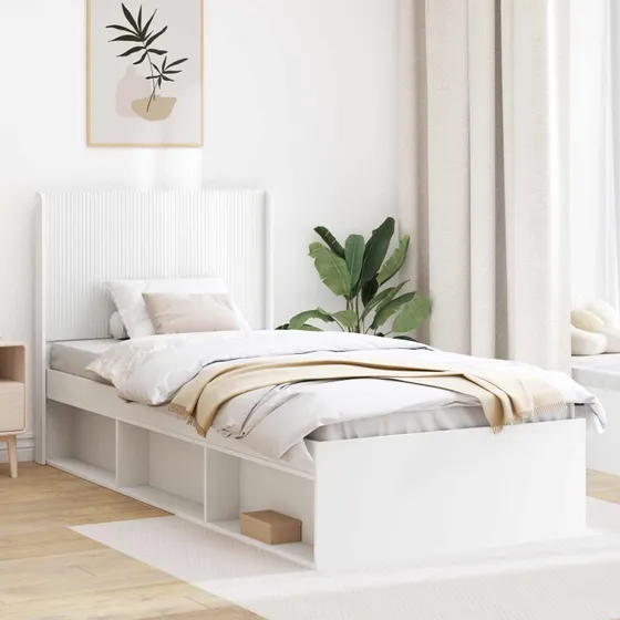 vidaXL Sengestel med opbevaring og hovedgærde, hvid, 90 x 190 cm