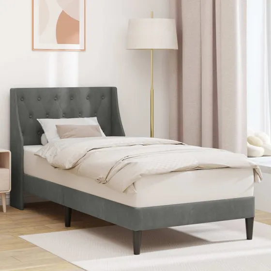 vidaXL Sengestel med Hovedgærde Mørkegrå 80 x 200 cm Fløjl