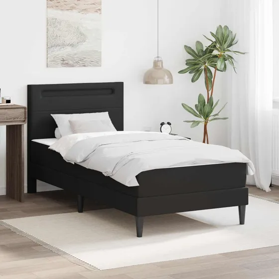 vidaXL Sengestel med LED-lysstrimler, Sort 90 x 200 cm, Kunstlæder