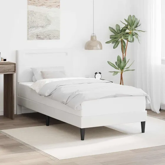 vidaXL Sengestel med LED-lysstrimler, Hvid, 90 x 200 cm, Kunstlæder