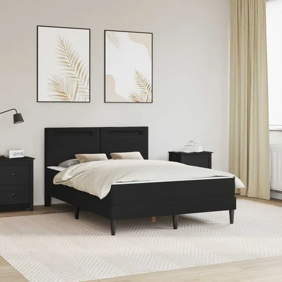 vidaXL Sengestel med LED-lysstrimler, Sort 140 x 200 cm, Kunstlæder