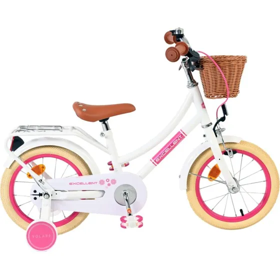 Volare Excellent 14" Børnecykel Hvid med Støttehjul og Kurv
