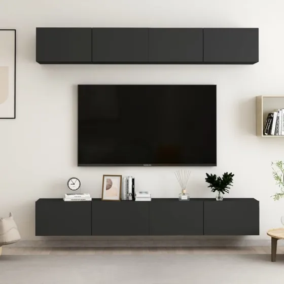 vidaXL tv-skabe 4 stk. 100x30x30 cm konstrueret træ sort
