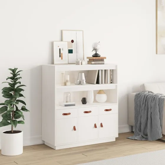 vidaXL højskab 100x40x108,5 cm i massivt fyrretræ hvid
