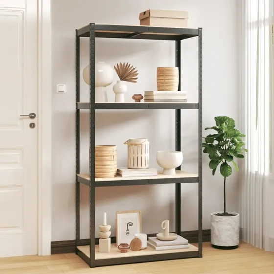 vidaXL Opbevaringsreol 4 hylder stål & konstrueret træ antracitgrå 80×40×160 cm