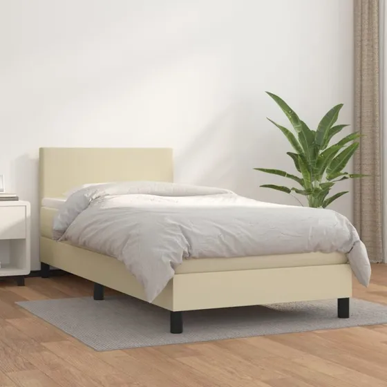 vidaXL Kontinentalseng 80x200 cm i kunstlæder creme med justerbar sengegavl