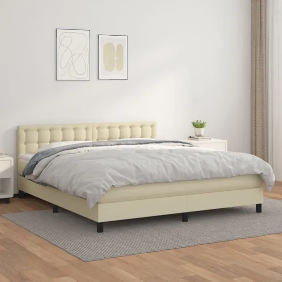 vidaXL Kontinentalseng 160x200 cm i kunstlæder cremefarvet