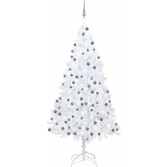 vidaXL Kunstigt Juletræ 240 cm Hvid med LED-lys og Kugler