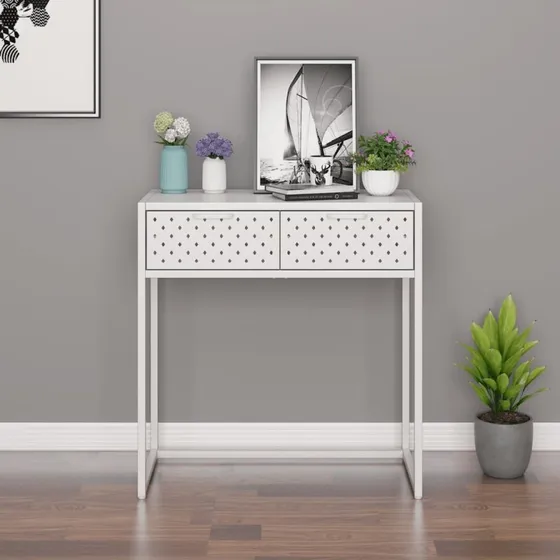 vidaXL konsolbord 72x35x75 cm hvid stål med 2 skuffer