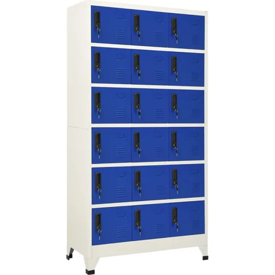 vidaXL Skab 90x40x180 cm Stål Grå/Blå, 18 Låge