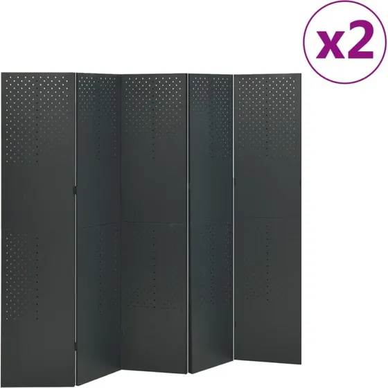 vidaXL 5-panels rumdeler 2 stk. 200x180 cm stål antracitgrå