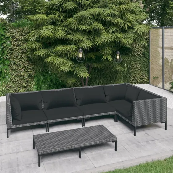 vidaXL 6-deligt loungesæt med polyrattan, mørkegrå