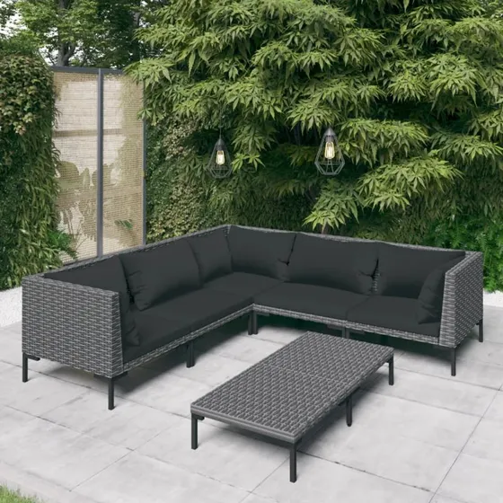 vidaXL 6-deligt loungesæt med polyrattan, mørkegrå
