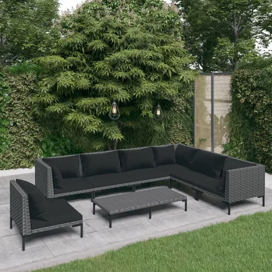 vidaXL 8-deligt loungesæt i polyrattan, mørkegrå
