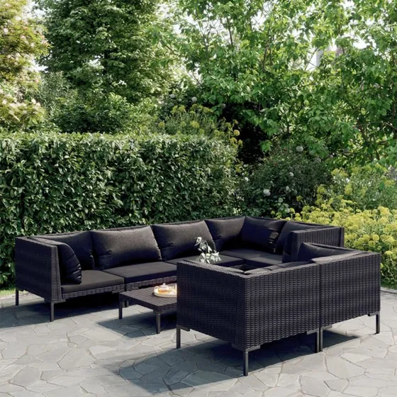 vidaXL 8-deligt loungesæt i polyrattan, mørkegrå