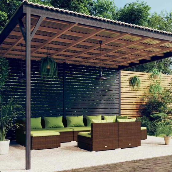 vidaXL 9-deligt loungesæt i polyrattan med hynder, brun