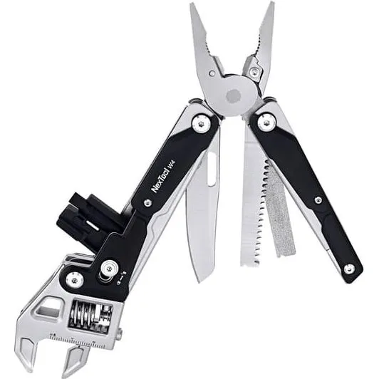 NexTool W4 11-i-1 Multiværktøj med Justerbar Skruenøgle, Rustfrit Stål, Sort