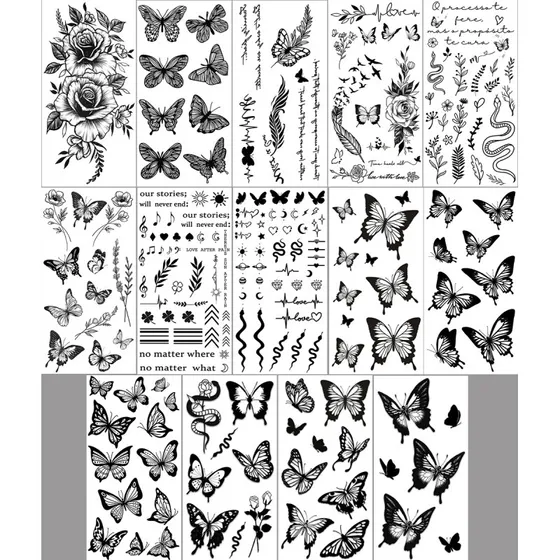 INF Midlertidige vandtætte sommerfugl-tatoveringer 14-pak