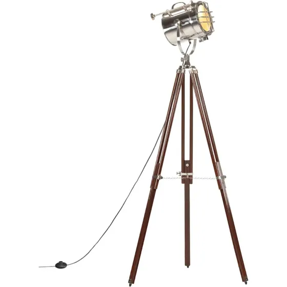 vidaXL Gulvlampe med Trefod i Mangotræ, 180 cm, Højdejusterbar