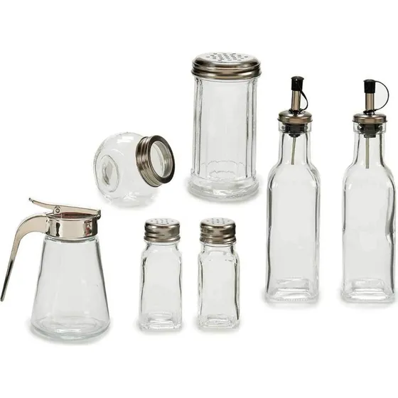 Krydderisæt i glas med 7 dele – elegant opbevaring af krydderier og tilbehør