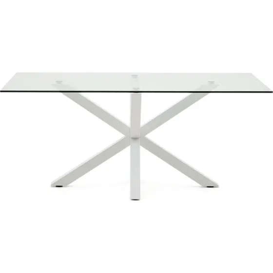 Kave Home Argo Spisebord 180x100 cm klar glas/hvid stål
