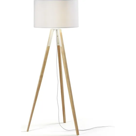 Kave Home Iguazu Gulvlampe H155 cm Hvid/Natur Træ