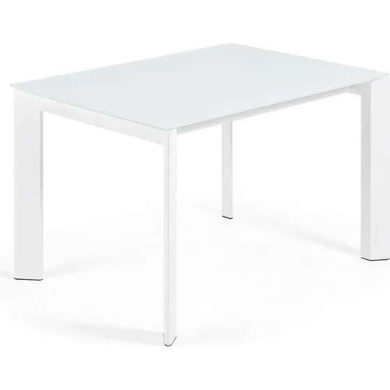 Kave Home Axis spisebord med udtræk, grå glas og stål, 120/180x80 cm