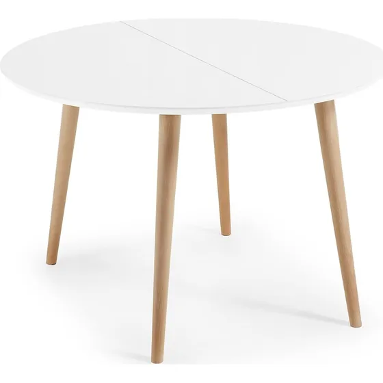 Kave Home Oakland udtræksbord, hvid MDF/natur bøg, 120(200)x120 cm