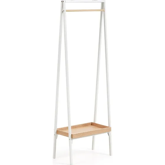 Kave Home Benny Knagerække, hvid metal, egetræsfinér, 160x30x55 cm