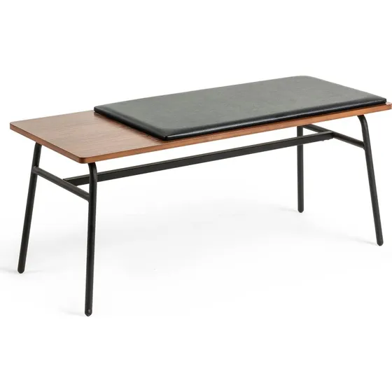 Kave Home Arabella bænk brun/sort valnøddefinér, 100x40 cm