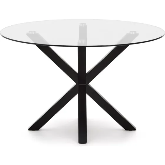 Kave Home Argo Rund Spisebord Ø119 cm, Hærdet Glas & Sort Stål