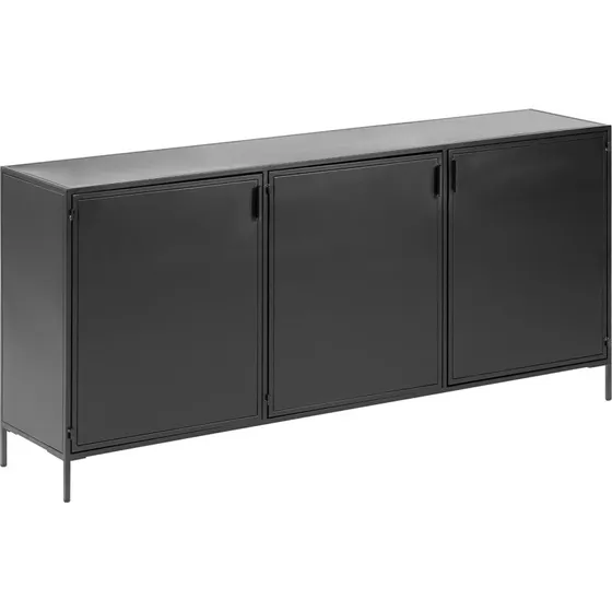 Kave Home Shantay skænk, sort stål 160x72 cm, 3 låger, 3 hylder