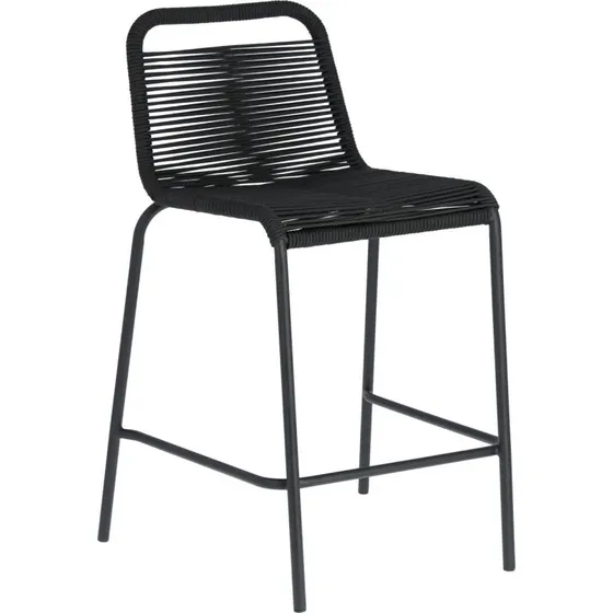 Kave Home Black Glenville barstol, sort, stål, med ryglæn og fodstøtte, 88 cm