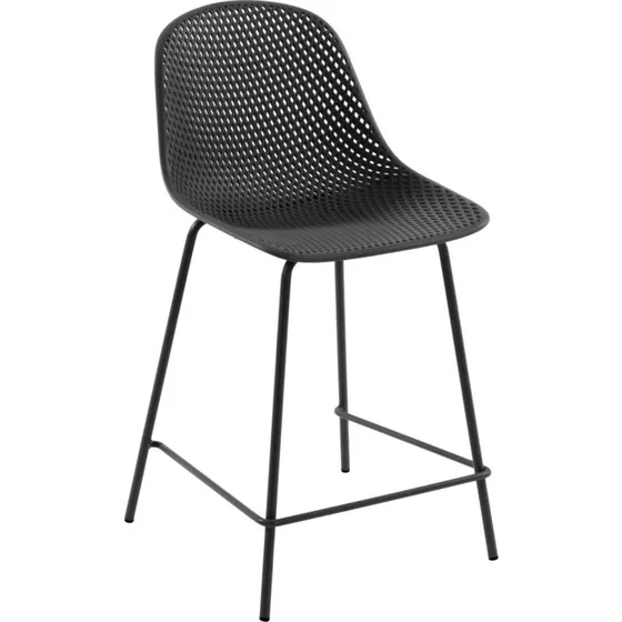Kave Home Quinby grå barstol 97 cm, UV-resistent polypropylen & stål med gulvbeskyttere