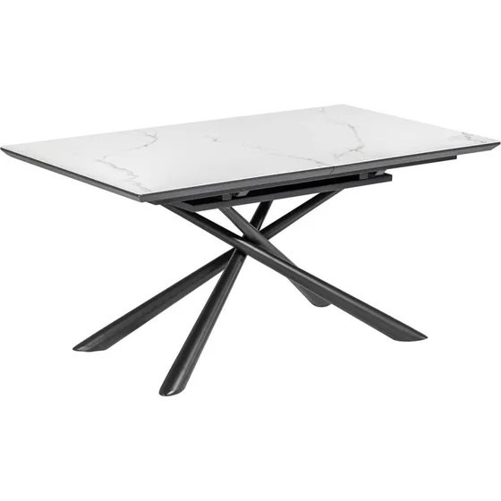 Kave Home Theone spisebord, hvid porcelæn/glas, grå stål, 160(210)x90 cm