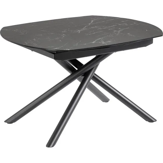 Kave Home Yodalia spisebord 130(190)x100 cm, sort glas & keramik med udtræk