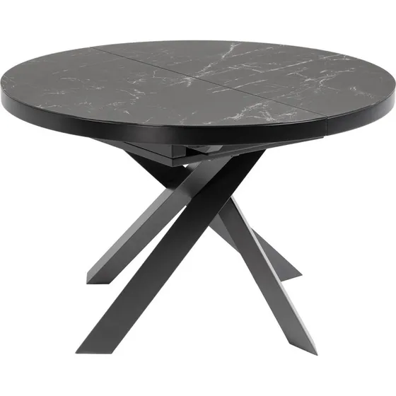 Kave Home Vashti spisebord, glas & grå porcelæn, sort stål, Ø120(160) cm
