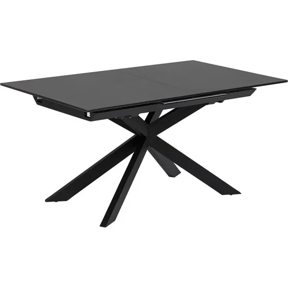 Kave Home Atminda spisebord, klart glas og sort stål, 160(210)x90 cm