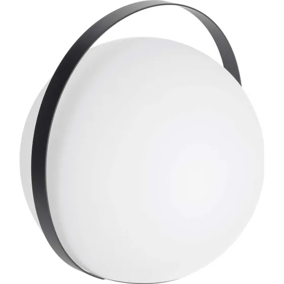 Kave Home Dinesh bordlampe, ledningsfri, hvidt polyethylen og sort stål, 33x34 cm