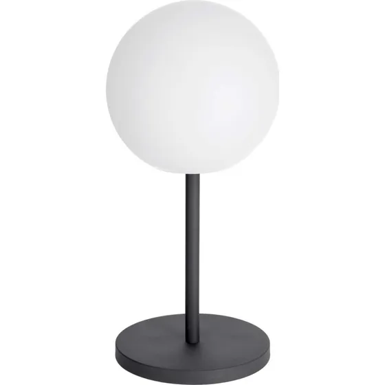 Kave Home Dinesh bordlampe, ledningsfri, sort stål & hvid polyethylen, Ø30 cm