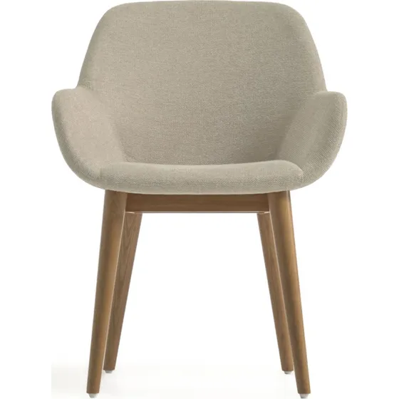 Kave Home Konna spisebordsstol med armlæn, beige chenille og brun asketræ