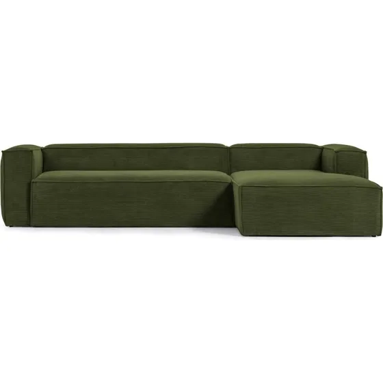 Kave Home Blok 3 pers. sofa med højre chaiselong, grøn corduroy