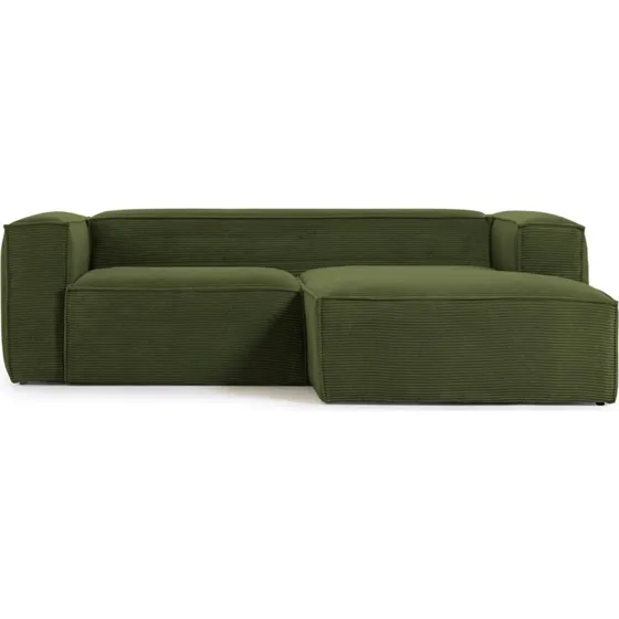 Kave Home Blok 2 pers. sofa med højre chaiselong, grøn corduroy fløjl (240 cm)