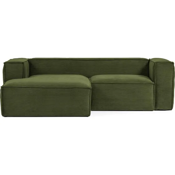 Kave Home Blok 2-pers. sofa med venstre chaiselong, grøn corduroy fløjl (240 cm)