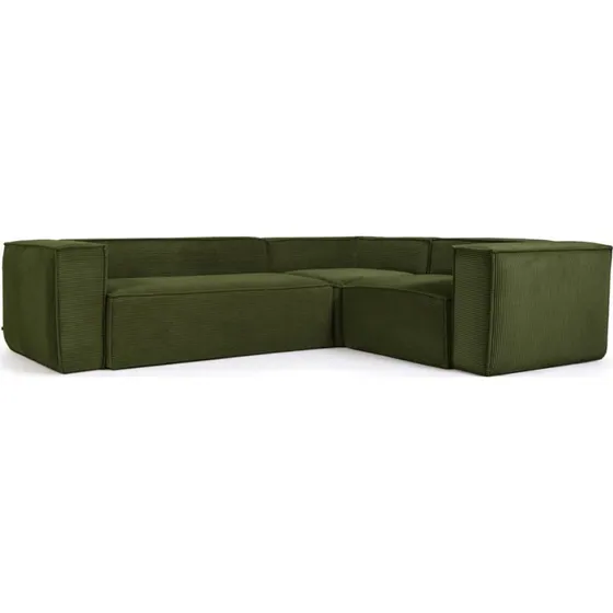 Kave Home Blok 3-personers hjørnesofa grøn corduroy fløjl 290x230 cm