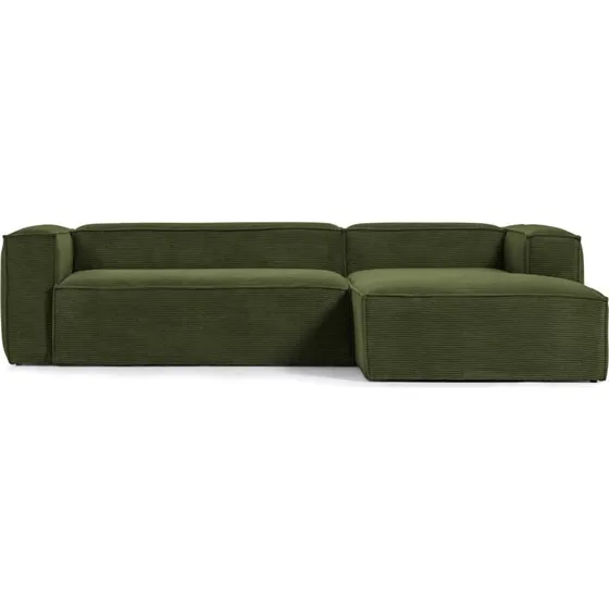Kave Home Blok 3 pers. sofa med højre chaiselong, grøn corduroy fløjl