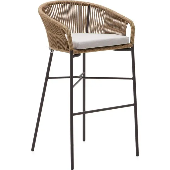 Kave Home Yanet barstol, beige, håndflettet reb og galvaniseret stål