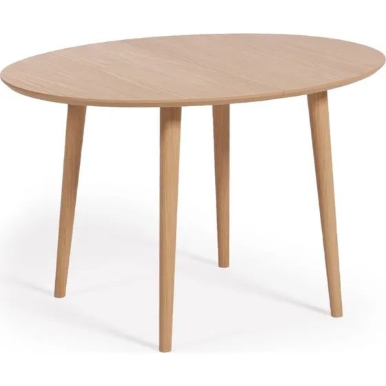 Kave Home Oakland spisebord med udtræk, 120(200)x90 cm, natur egefinér og gummitræ