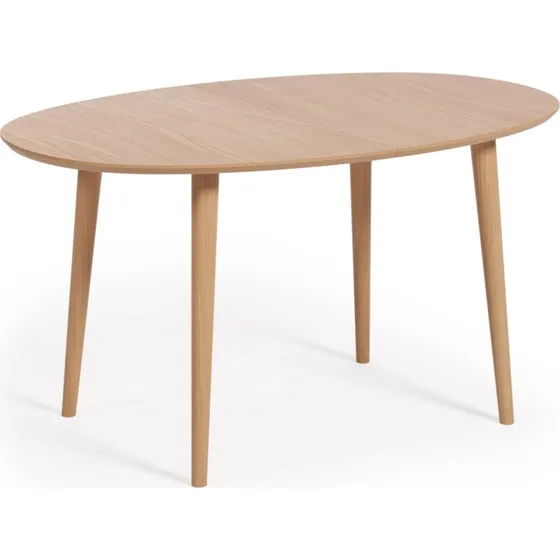 Kave Home Oakland spisebord 220x90 cm, natur egefinér & gummitræ med udtræk